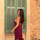 Paloma Plunge Midi Dress - Merlot